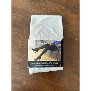 George Opaque Control Top Tights White Size 4 NIP Microfiber Smooth Soft